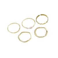 Zinc Alloy Ring Set, with Plastic Pearl, 5 pieces & fashion jewelry & for woman, golden 