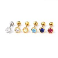 Stainless Steel Ear Piercing Jewelry, plated, fashion jewelry & micro pave cubic zirconia 0.8mm,6mm,3mm 