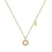 Cubic Zircon Micro Pave Brass Necklace, with Stainless Steel, with 2.44inch extender chain, Letter H, gold color plated, micro pave cubic zirconia & for woman & hollow, 9mm, 4mm Approx 16 Inch 