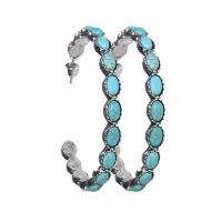 Turquoise Zinc Alloy Earring, with turquoise, Donut, silver color plated, fashion jewelry & for woman, 50mm 