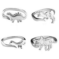 Zinc Alloy Cuff Finger Ring, Dinosaur, silver color plated, Unisex US Ring 