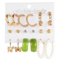 Zinc Alloy Earring Set, with Acrylic, gold color plated, for woman & with rhinestone, 2.5cm,2.6cm,2.7cm,4.3cm,0.6cm,0.8cm 