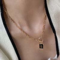 Brass Cubic Zirconia Necklace, gold color plated, for woman & with cubic zirconia Approx 18.11 Inch 