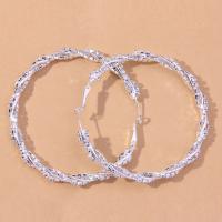 Zinc Alloy Rhinestone Hoop Earring, with Zinc Alloy, silver color plated, for woman, 60mm 