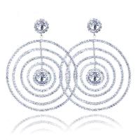 Zinc Alloy Rhinestone Drop Earring, with Zinc Alloy, silver color plated, for woman & hollow 