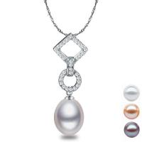 Cultured Pearl Sterling Silver Pendants, 925 Sterling Silver, with Freshwater Pearl, platinum color plated, micro pave cubic zirconia 