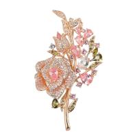 Cubic Zirconia Brooch, Brass, Rose, rose gold color plated, micro pave cubic zirconia & for woman 