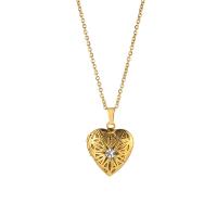 Fashion Locket Necklace, Titanium Steel, with 1.97inch extender chain, Heart, plated, for woman & with rhinestone Approx 15.75 Inch 