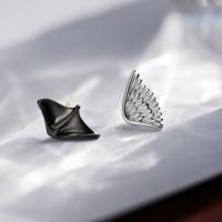 Sterling Silver Stud Earring, Argent sterling 925, forme de plume, Placage, unisexe Vendu par paire