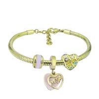 Stainless Steel  European Bracelets, 316 Stainless Steel, With Pendant & Unisex & with rhinestone, golden mm 