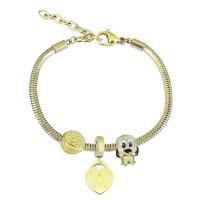 Stainless Steel  European Bracelets, 316 Stainless Steel, With Pendant & Unisex & with rhinestone, golden cm 