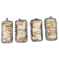 Abalone Shell Pendants, Brass, with Rhinestone Clay Pave & Abalone Shell, Rectangle, mixed colors 