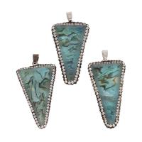 Abalone Shell Pendants, Brass, with Rhinestone Clay Pave & Abalone Shell, Triangle, mixed colors 