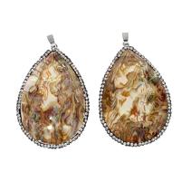 Abalone Shell Pendants, Brass, with Rhinestone Clay Pave & Abalone Shell, Teardrop, mixed colors 