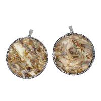 Abalone Shell Pendants, Brass, with Rhinestone Clay Pave & Abalone Shell, Round, mixed colors 