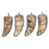 Abalone Shell Pendants, Brass, with Rhinestone Clay Pave & Abalone Shell, mixed colors 