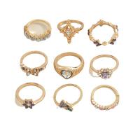 Zink-Legierung Ring Set, Zinklegierung, 8 Stück & Modeschmuck & für Frau & Emaille & mit Strass, goldfarben, verkauft von setzen