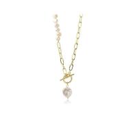 Freshwater Pearl Brass Necklace, with Freshwater Pearl, gold color plated, fashion jewelry, golden .3 cm 