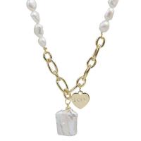 Natural Freshwater Pearl Necklace, Zinc Alloy, with Freshwater Pearl, gold color plated, fashion jewelry, golden .5 cm 