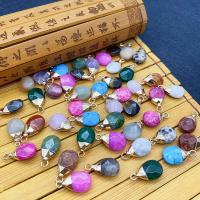 Gemstone Brass Pendants, Natural Stone, with Brass, Teardrop, gold color plated & faceted 