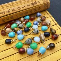Gemstone Brass Pendants, Natural Stone, with Brass, Teardrop, gold color plated 