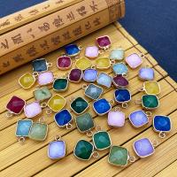 Gemstone Brass Pendants, Natural Stone, with Brass,  Square, gold color plated & faceted 