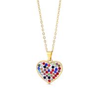 Stainless Steel Jewelry Necklace, Heart, gold color plated, fashion jewelry & with rhinestone, golden Approx 50 cm 