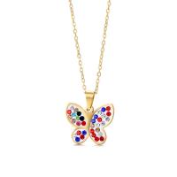 Stainless Steel Jewelry Necklace, Butterfly, gold color plated, fashion jewelry & with rhinestone, golden Approx 50 cm 