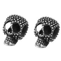 Stainless Steel Large Hole Beads, Skull, gun black plated Approx 6mm 