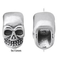Stainless Steel Large Hole Beads, Skull, original color Approx 6mm 
