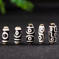 Natural Tibetan Agate Dzi Beads, 925 Sterling Silver, with Tibetan Agate, Oval, gold color plated, DIY 