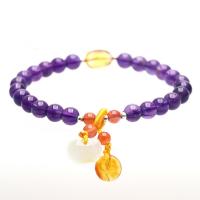 Quartz Bracelets, Amethyst, with Beeswax & Yunnan Red Agate & for woman, 6mm 