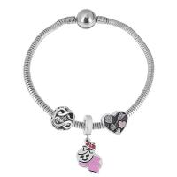 Stainless Steel  European Bracelets, 316 Stainless Steel, With Pendant & Unisex & with rhinestone, silver color cm 