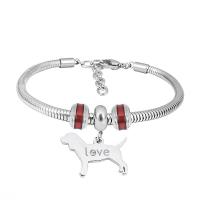 Stainless Steel  European Bracelets, 316 Stainless Steel, With Pendant & Unisex & with rhinestone, silver color cm 