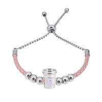 Stainless Steel  European Bracelets, 316 Stainless Steel, with Leather & 304 Stainless Steel, With Pendant & Unisex & with rhinestone, mixed colors .5 Inch 
