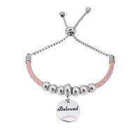 Stainless Steel  European Bracelets, 316 Stainless Steel, with Leather & 304 Stainless Steel, With Pendant & Unisex & with rhinestone, mixed colors .5 Inch 
