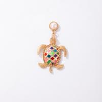Enamel Zinc Alloy Drop Earring, with Plastic Pearl, Turtle, gold color plated, micro pave cubic zirconia, golden 