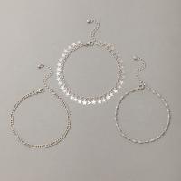 Zinc Alloy Anklet, anklet, silver color plated, three pieces, silver color 