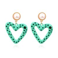 Zinc Alloy Rhinestone Drop Earring, with Plastic Pearl, Heart, stoving varnish, fashion jewelry & for woman & with rhinestone 