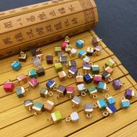 Gemstone Brass Pendants, Natural Stone, with Brass,  Square, gold color plated 