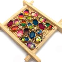 Kristall Connector, mit Messing, oval, goldfarben plattiert, Farbverlauf & facettierte & 1/1-Schleife, mehrere Farben vorhanden, 9x20mm, verkauft von PC