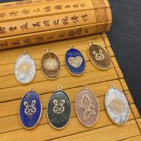 Gemstone Brass Pendants, Natural Stone, with Brass, Oval, plated  