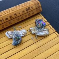 Natural Quartz Pendants, with pearl & Brass, silver color plated, multi-colored 