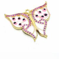 Enamel Brass Pendants, Butterfly, plated, with rhinestone 