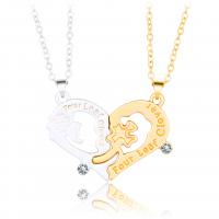 Zinc Alloy Puzzle Couple Necklace, Heart, plated, 2 pieces & for couple & with rhinestone & hollow Approx 21.6 Inch 