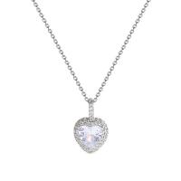 Titanium Steel Jewelry Necklace, with 1.77inch extender chain, Heart, platinum plated, oval chain & micro pave cubic zirconia & for woman, 10mm Approx 17 Inch 