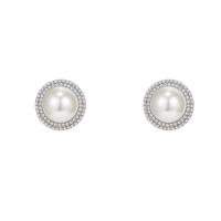 Rhinestone Brass Stud Earring, with Plastic Pearl, Round, plated, Korean style & for woman & with rhinestone 27mm 