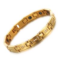 Stainless Steel Chain Bracelets, gold color plated, for woman & with rhinestone, 8mm Approx 8.07 Inch 