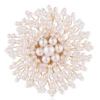 Kunststoff-Perlen-Brosche, Zinklegierung, mit Kunststoff Perlen, Blume, plattiert, für Frau, 77x77mm, verkauft von PC
