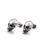 Stainless Steel Stud Earring, Skull, for man 